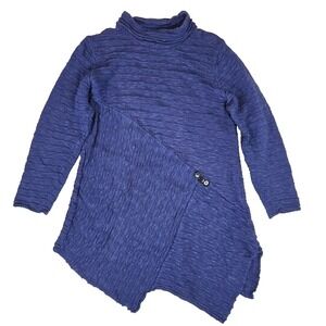Habitat Asymmetric Textured Turtleneck Tunic Sweater Size L Blue Lagenlook Artsy